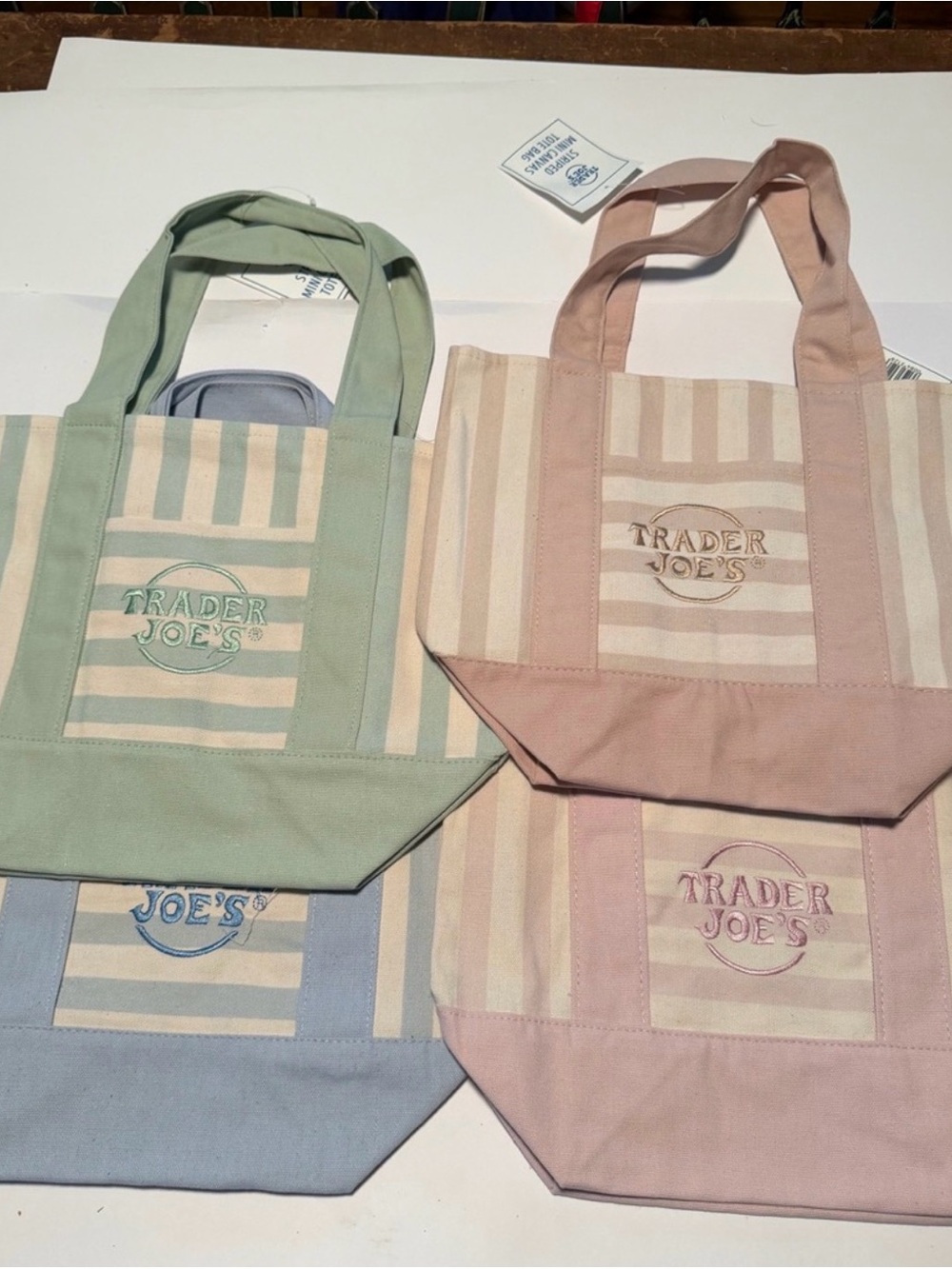 Trader Joe’s 2026 Pastel Stripe Canvas Tote Bag - Pink/Green/Blue/Nude